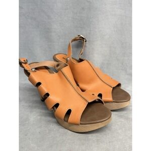 Rusty Lopez Sandals Womens Size 7 Mocca‎ Beige Slingback Platform Heels R090344